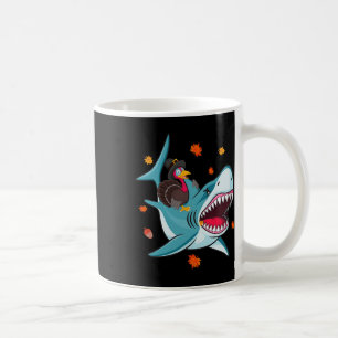 Funny Turkey And Shark Fall Vibes Happy Thanksgivi Coffee Mug