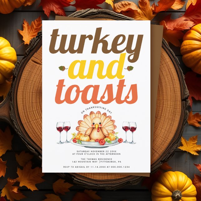 Funny Turkey and Toasts typography Friendsgiving Invitation (Creator Uploaded)
