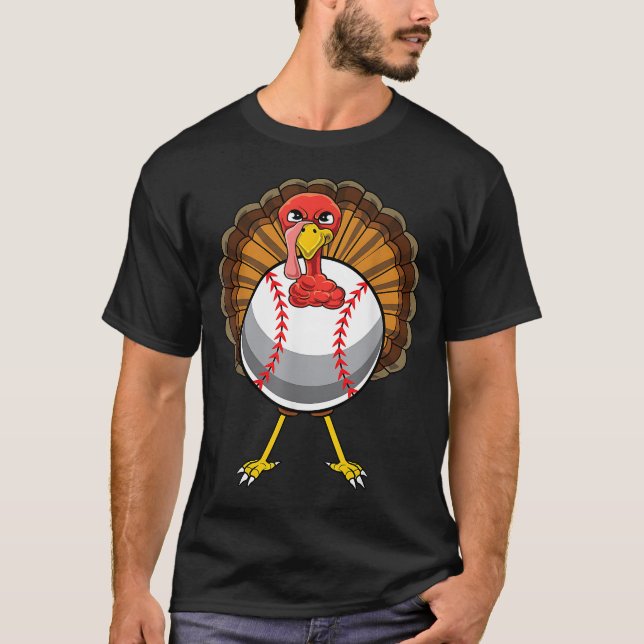 Funny Turkey Baseball Player Coach Team Gift Thank T-Shirt (Front)