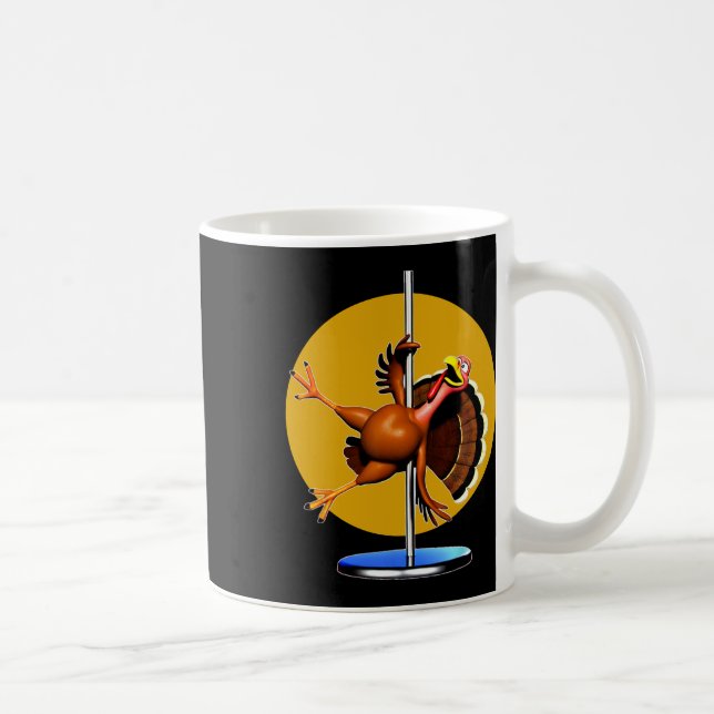Funny Turkey Dancing Apparel Dancing Pole Thanksgi Coffee Mug (Right)