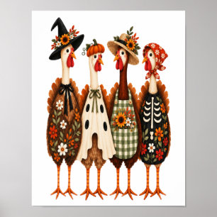 Funny Turkey Disguises Thanksgiving Halloween Poster