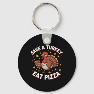 Funny Turkey Eat Pizza Thanksgiving Day Pilgrim Bo Key Ring