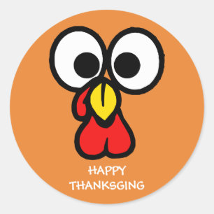 Funny Turkey Face Happy Thanksgiving Classic Round Sticker