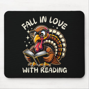 Funny Turkey Fall In Love With Reading Thanksgivin Mouse Mat