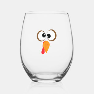 Funny Turkey Family Thanksgiving Turkey Face Frien Stemless Wine Glass