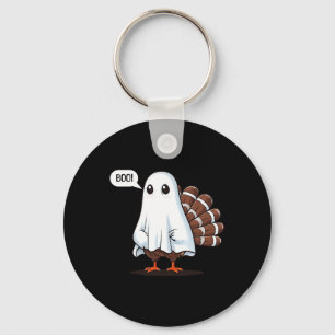 Funny Turkey Ghost Hiding From Thanksgiving Dinner Key Ring