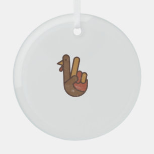 Funny Turkey Hand Thanksgiving Retro Vintage Top L Glass Tree Decoration