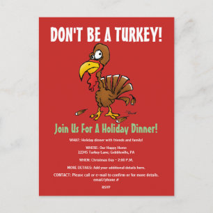 Funny Turkey Holiday Dinner Invitation Postcard