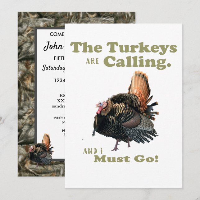 Funny Turkey Hunting Men's Camo Birthday Invite (Front/Back)