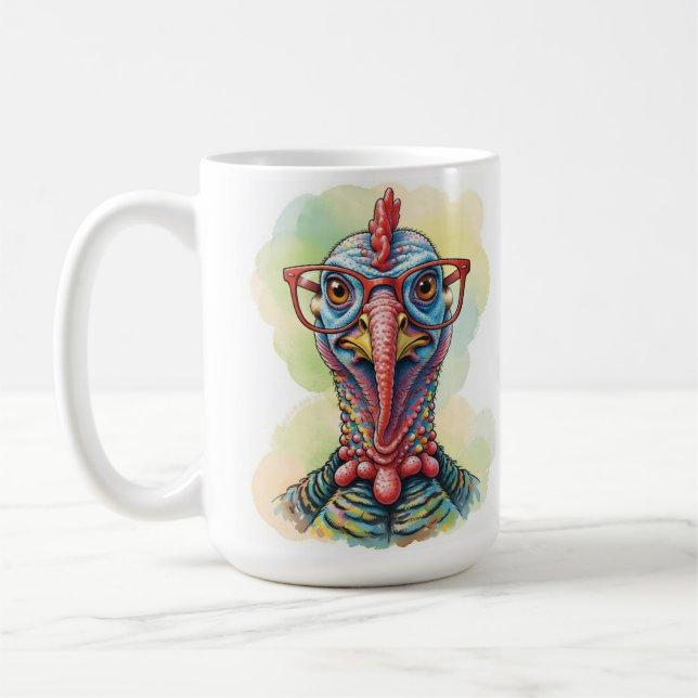 Funny Turkey in Glasses Cartoon Fun Coffee Mug (Left)