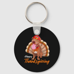 Funny Turkey Pitbull Dog Maple Leaf Fall Vibes Tha Key Ring