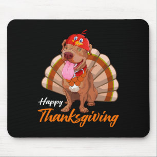 Funny Turkey Pitbull Dog Maple Leaf Fall Vibes Tha Mouse Mat