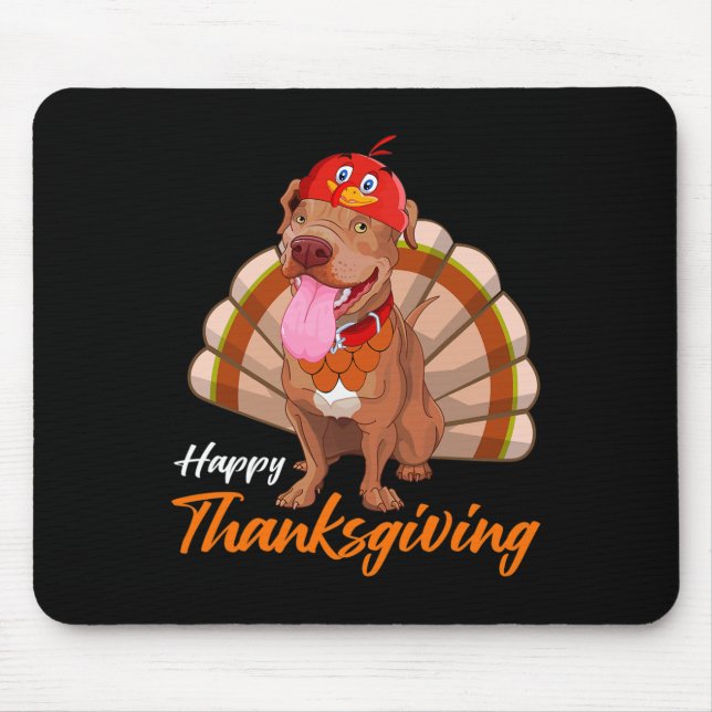 Funny Turkey Pitbull Dog Maple Leaf Fall Vibes Tha Mouse Mat (Front)