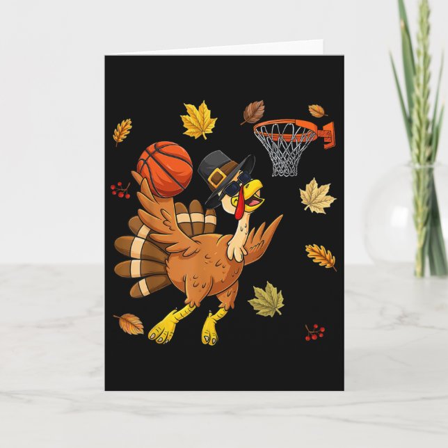 Funny Turkey Playing Bysketbyll Happy Thanksgiving Card (Front)