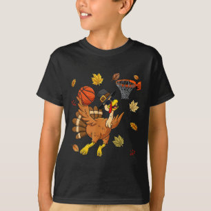 Funny Turkey Playing Bysketbyll Happy Thanksgiving T-Shirt