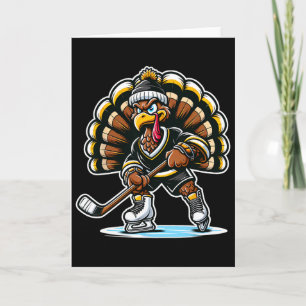 Funny Turkey Playing Ice Hockey Thanksgiving Sport Card