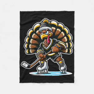 Funny Turkey Playing Ice Hockey Thanksgiving Sport Fleece Blanket