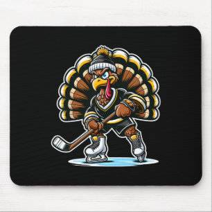 Funny Turkey Playing Ice Hockey Thanksgiving Sport Mouse Mat