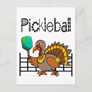 Funny Turkey Playing Pickleball Thanksgiving Postcard