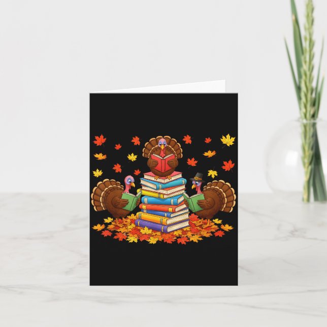 Funny Turkey Reading Book Fall Thanksgiving Teache Card (Front)