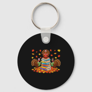 Funny Turkey Reading Book Fall Thanksgiving Teache Key Ring
