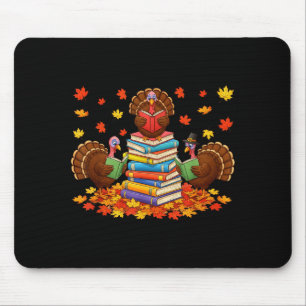 Funny Turkey Reading Book Fall Thanksgiving Teache Mouse Mat