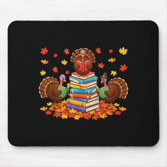Funny Turkey Reading Book Fall Thanksgiving Teache Mouse Mat (Front)