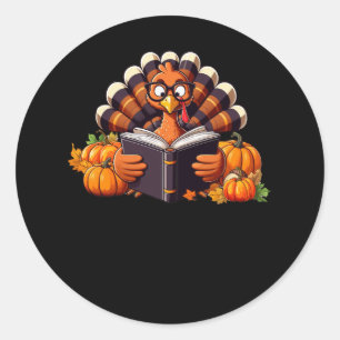 Funny Turkey Reading Book Librarian Bookworm Thank Classic Round Sticker