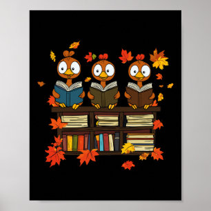 Funny Turkey Reading Book Librarian Bookworm Thank Poster