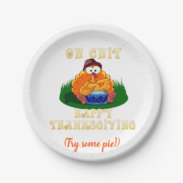 Funny Turkey Realises It's Thanksgiving!  Paper Plate (Front)