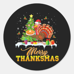 Funny Turkey Santa Merry Thanksmas Christmas Classic Round Sticker