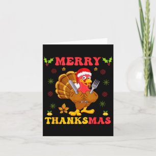 Funny Turkey Santa Merry Thanksmas Christmas Thank Card
