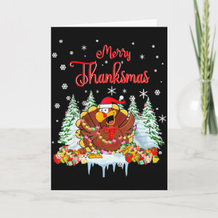 Funny Turkey Santa Merry Thanksmas Christmas Thank Card