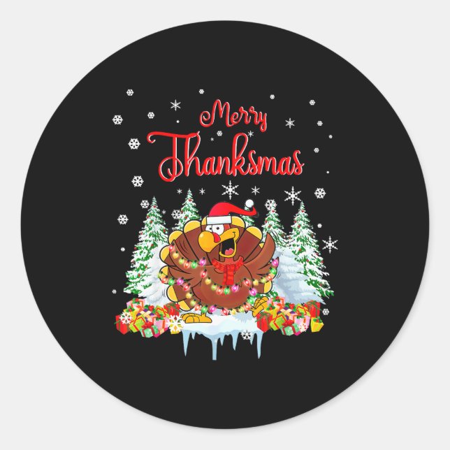 Funny Turkey Santa Merry Thanksmas Christmas Thank Classic Round Sticker (Front)