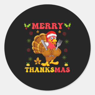 Funny Turkey Santa Merry Thanksmas Christmas Thank Classic Round Sticker