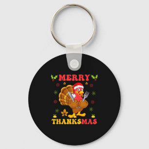 Funny Turkey Santa Merry Thanksmas Christmas Thank Key Ring