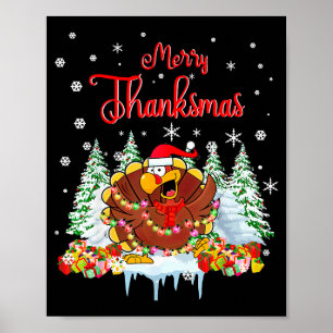 Funny Turkey Santa Merry Thanksmas Christmas Thank Poster