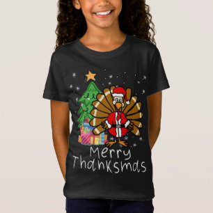 Funny Turkey Santa Merry Thanksmas Christmas Thank T-Shirt