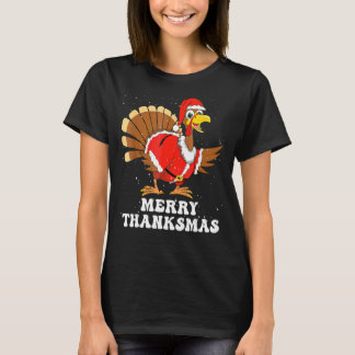 Funny Turkey Santa Merry Thanksmas Christmas Thank T-Shirt