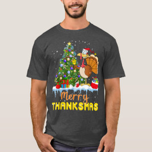 Funny Turkey Santa Merry Thanksmas Christmas Thank T-Shirt