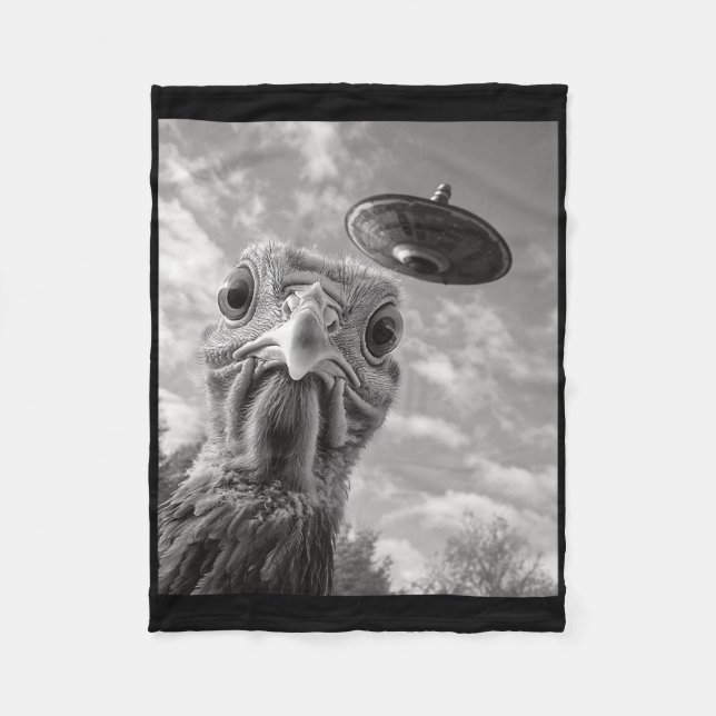 Funny Turkey Selfie Ufo Thanksgiving  Fleece Blanket (Front)
