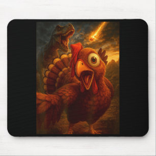 Funny Turkey Selfie With Dinosaur And Meteor Acaly Mouse Mat