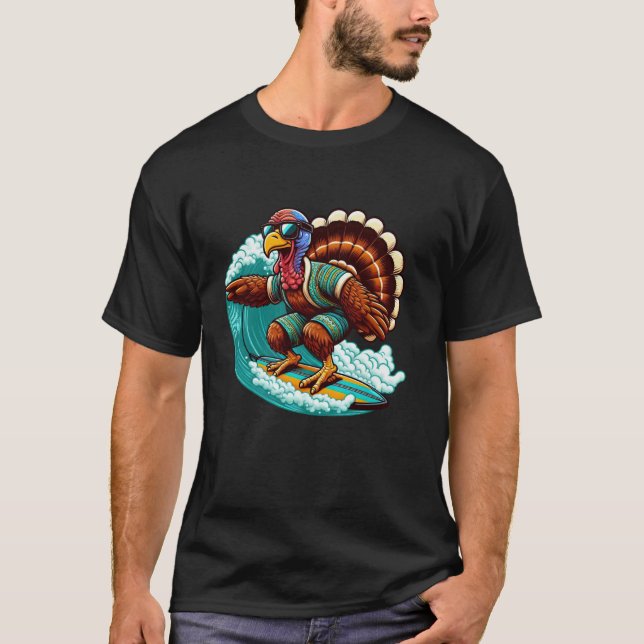 Funny Turkey Surfer Thanksgiving Surfing Womens Me T-Shirt (Front)