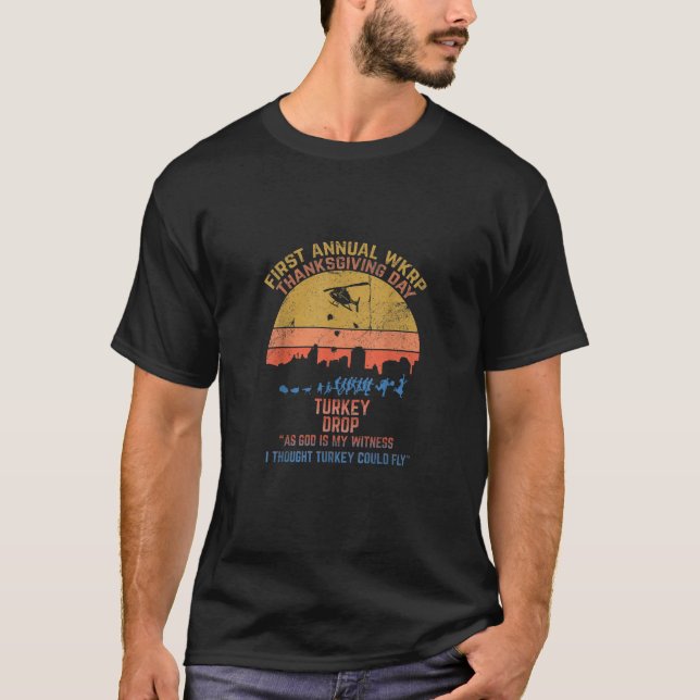 Funny Turkey Thanksgiving Day Wkrp Turkey Drop T-Shirt (Front)