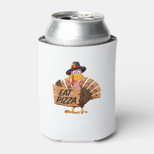 Funny Turkey Thanksgiving Eat Pizza Vegan Pilgrim Can Cooler