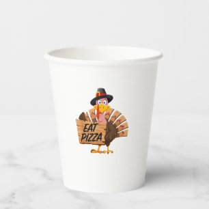 Funny Turkey Thanksgiving Eat Pizza Vegan Pilgrim Paper Cups