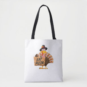 Funny Turkey Thanksgiving Eat Pizza Vegan Pilgrim Tote Bag