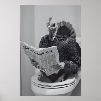 Funny Turkey Toilet Newspaper Print, Quirky Poster