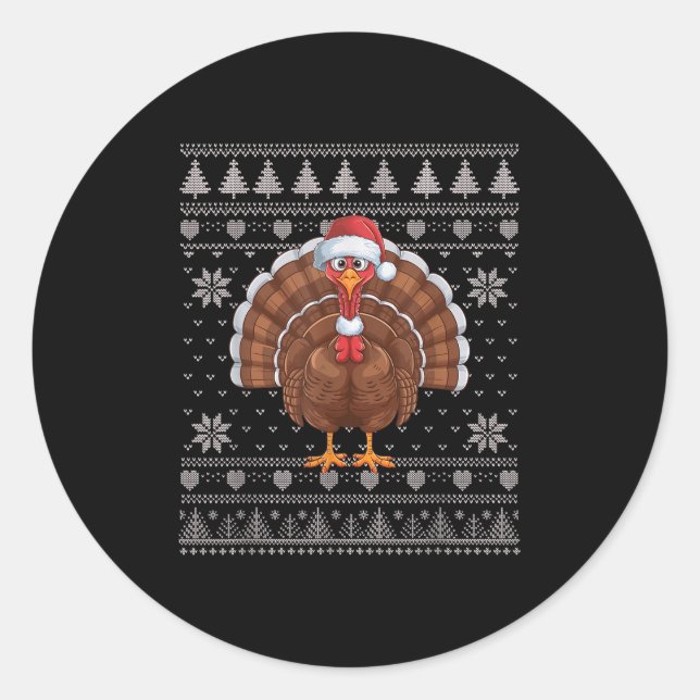 Funny Turkey Ugly Christmas Sweater Santa Xmas Pjs Classic Round Sticker (Front)