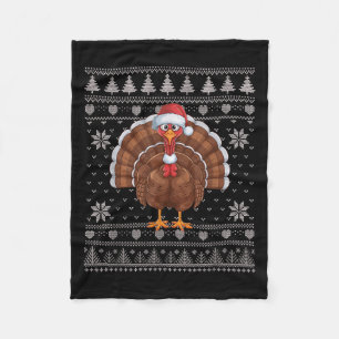 Funny Turkey Ugly Christmas Sweater Santa Xmas Pjs Fleece Blanket